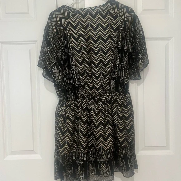 Free People Black and Cream Geometric Mini Dress - Picture 2 of 4